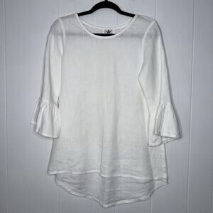 Crown Linen Women’s Bella Bell Sleeve Top High Low Hem White Size XS
